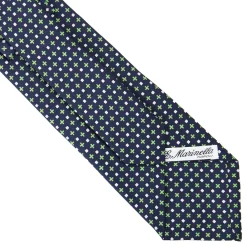 E.Marinella CRAVATTA SARTORIALE CLASSICA IN SETA BLU SCURO Microfantasia fiore New