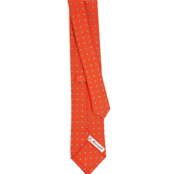 E.Marinella CRAVATTA SARTORIALE CLASSICA IN SETA ARANCIONE Microfantasia fiore Outlet