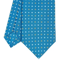 E.Marinella CRAVATTA SARTORIALE CLASSICA IN SETA BLU MEDIO Microfantasia fiore Hot