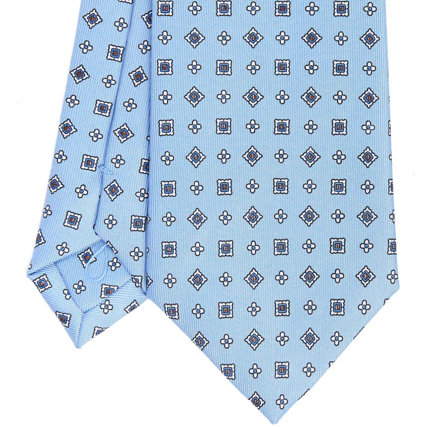 E.Marinella CRAVATTA SARTORIALE CLASSICA IN SETA AZZURRA Microfantasia fiore Best