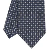 E.Marinella CRAVATTA SARTORIALE CLASSICA IN SETA BLU SCURO Microfantasia fiore New