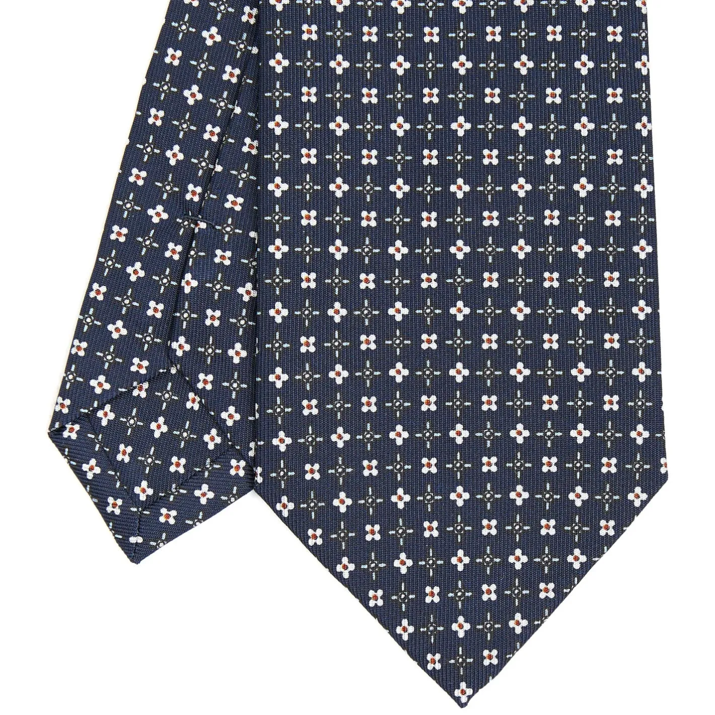 E.Marinella CRAVATTA SARTORIALE CLASSICA IN SETA BLU SCURO Microfantasia fiore New