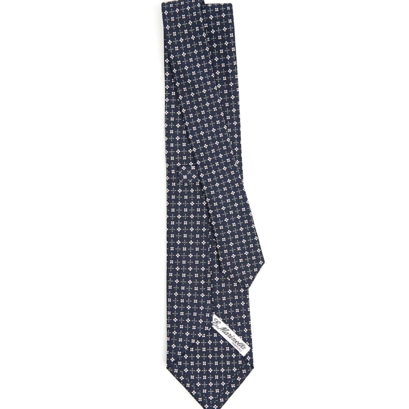 E.Marinella CRAVATTA SARTORIALE CLASSICA IN SETA BLU SCURO Microfantasia fiore New