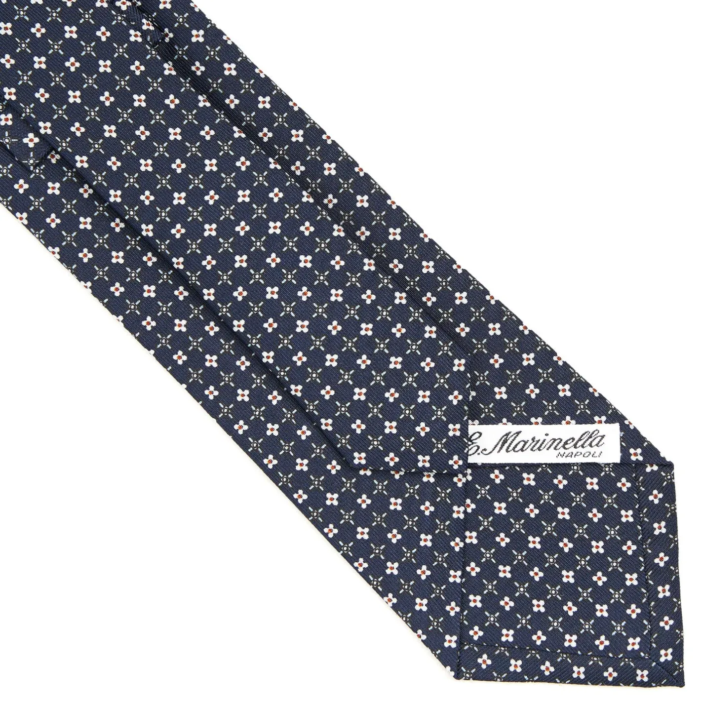 E.Marinella CRAVATTA SARTORIALE CLASSICA IN SETA BLU SCURO Microfantasia fiore New