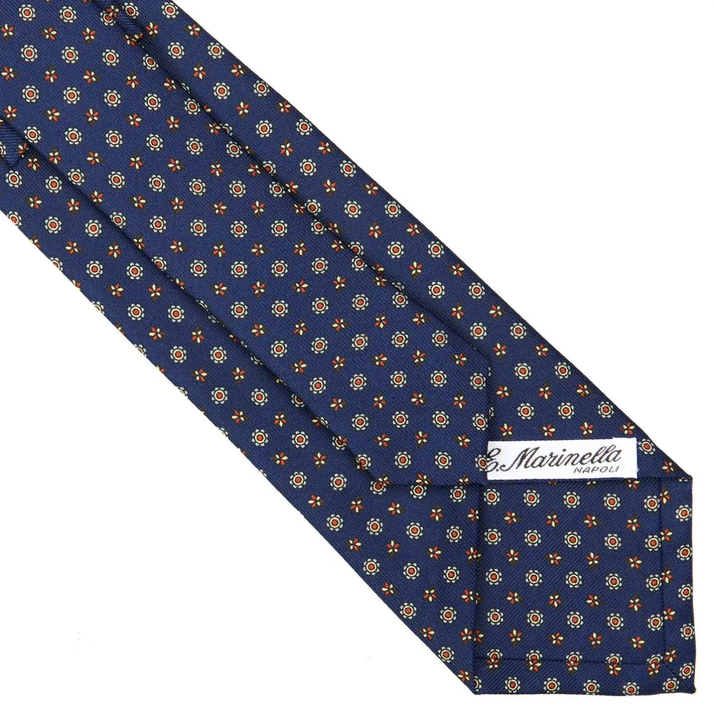 E.Marinella CRAVATTA SARTORIALE CLASSICA IN SETA BLU Microfantasia fiore