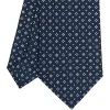 E.Marinella CRAVATTA SARTORIALE CLASSICA IN SETA BLU SCURO Microfantasia fiore New