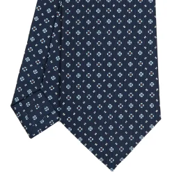 E.Marinella CRAVATTA SARTORIALE CLASSICA IN SETA BLU SCURO Microfantasia fiore New