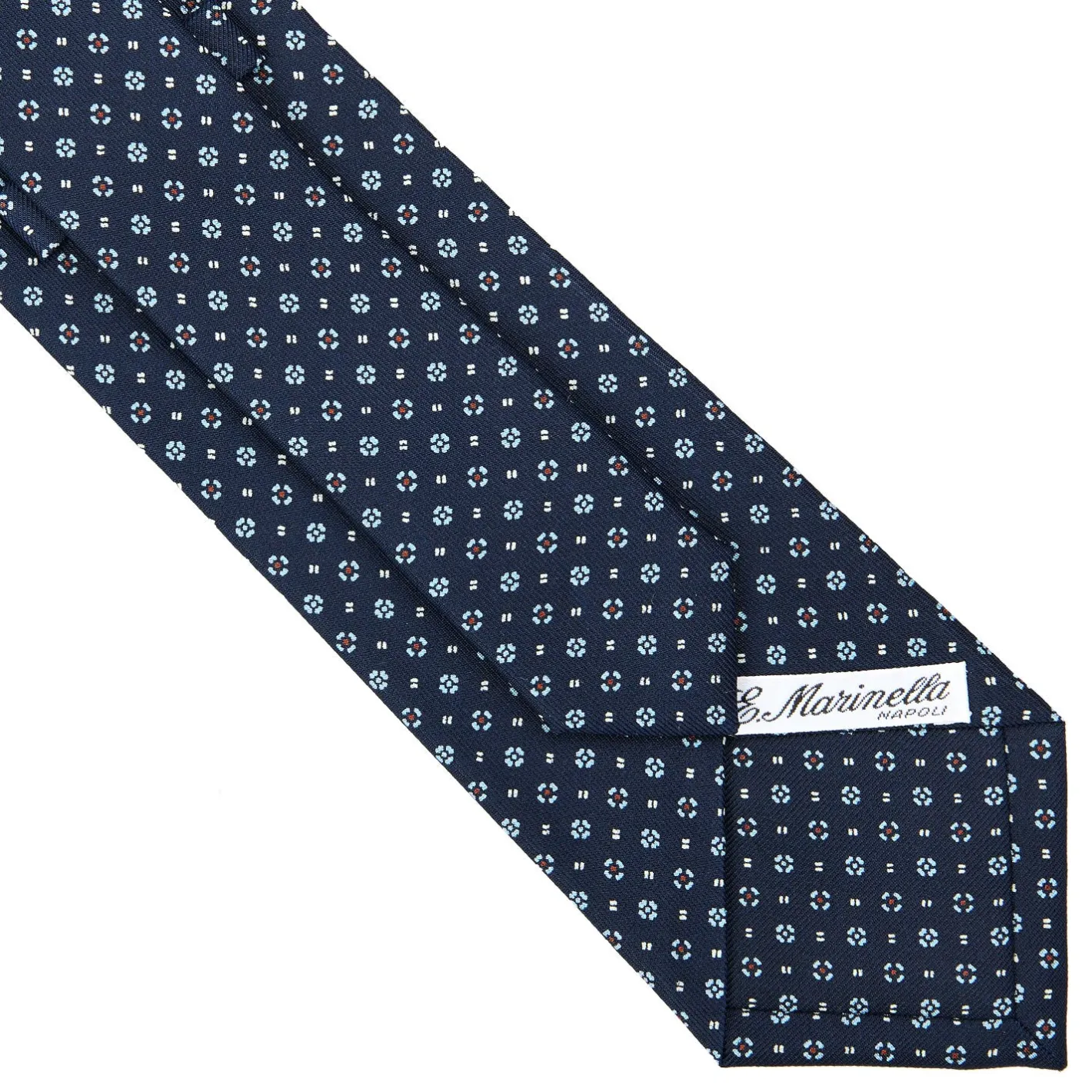E.Marinella CRAVATTA SARTORIALE CLASSICA IN SETA BLU SCURO Microfantasia fiore New