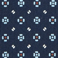 E.Marinella CRAVATTA SARTORIALE CLASSICA IN SETA BLU SCURO Microfantasia fiore New