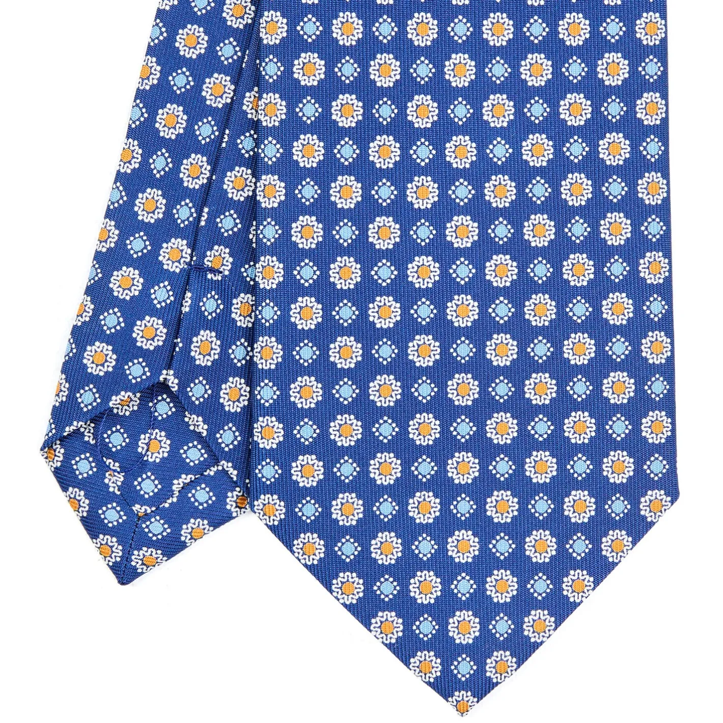 E.Marinella CRAVATTA SARTORIALE CLASSICA IN SETA BLU Microfantasia fiore Clearance