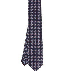 E.Marinella CRAVATTA SARTORIALE CLASSICA IN SETA BLU SCURO Microfantasia fiore Clearance