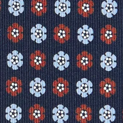 E.Marinella CRAVATTA SARTORIALE CLASSICA IN SETA BLU SCURO Microfantasia fiore Clearance
