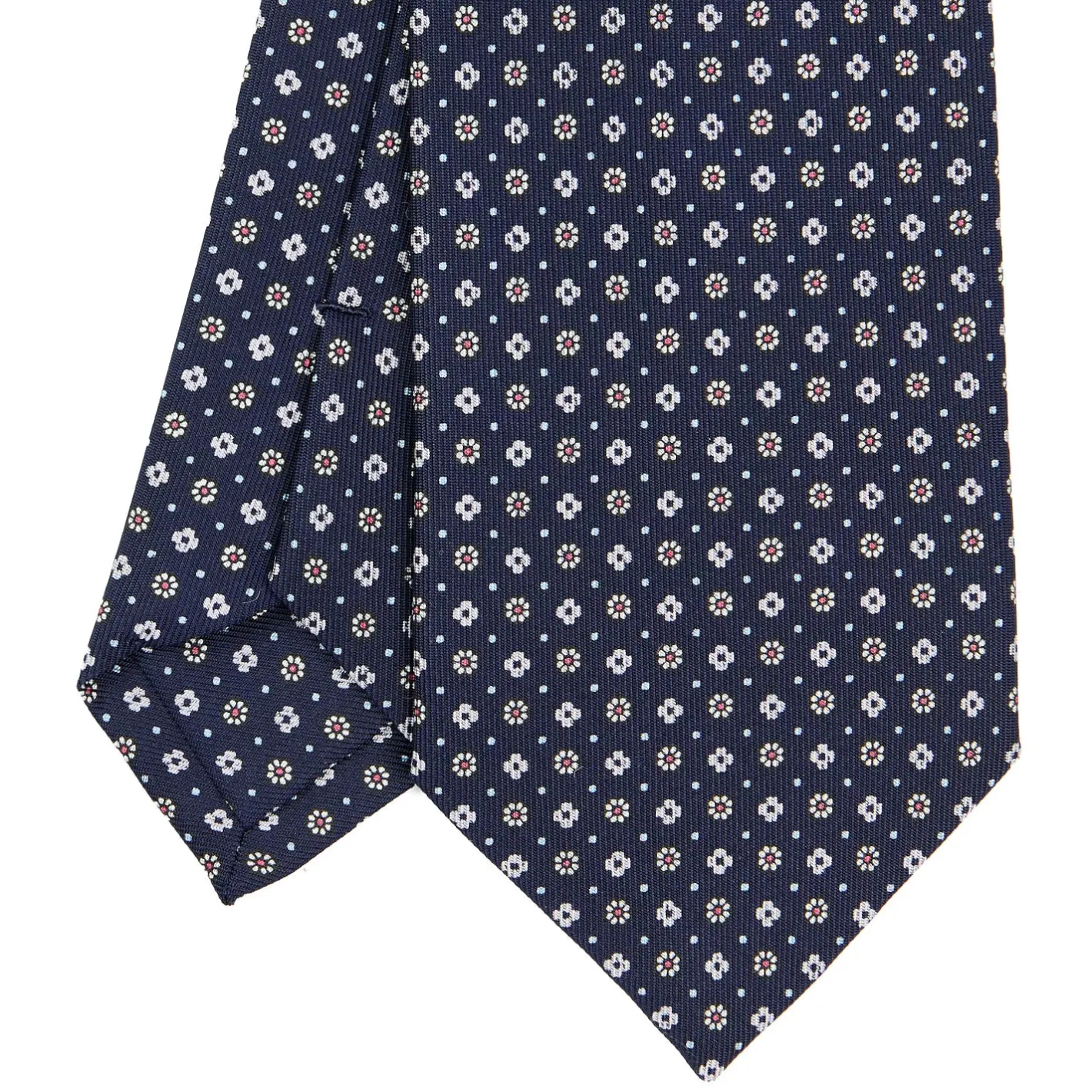 E.Marinella CRAVATTA SARTORIALE CLASSICA IN SETA BLU SCURO Microfantasia fiore New