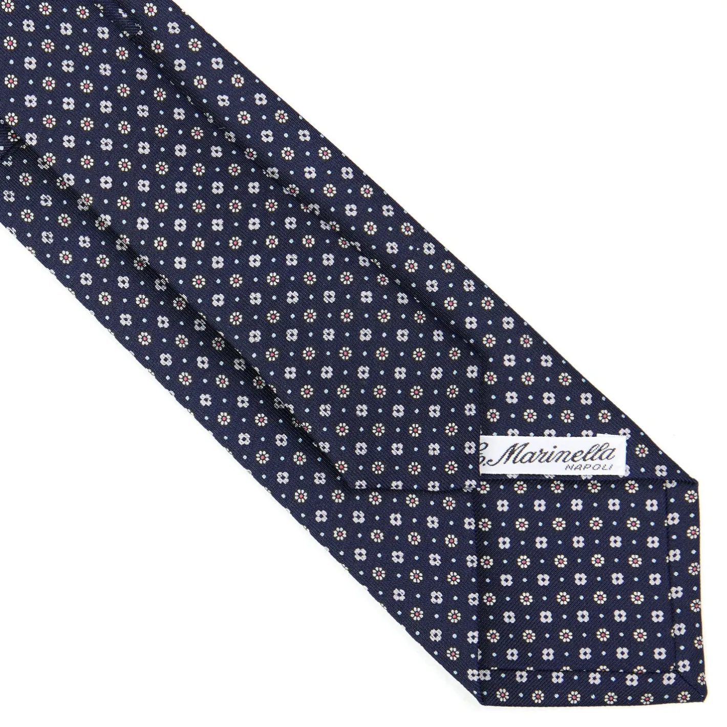 E.Marinella CRAVATTA SARTORIALE CLASSICA IN SETA BLU SCURO Microfantasia fiore New