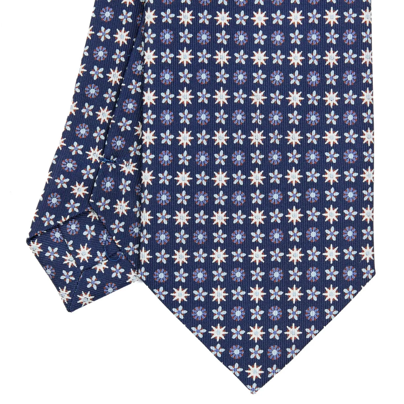 E.Marinella CRAVATTA SARTORIALE CLASSICA IN SETA BLU SCURO Microfantasia fiore