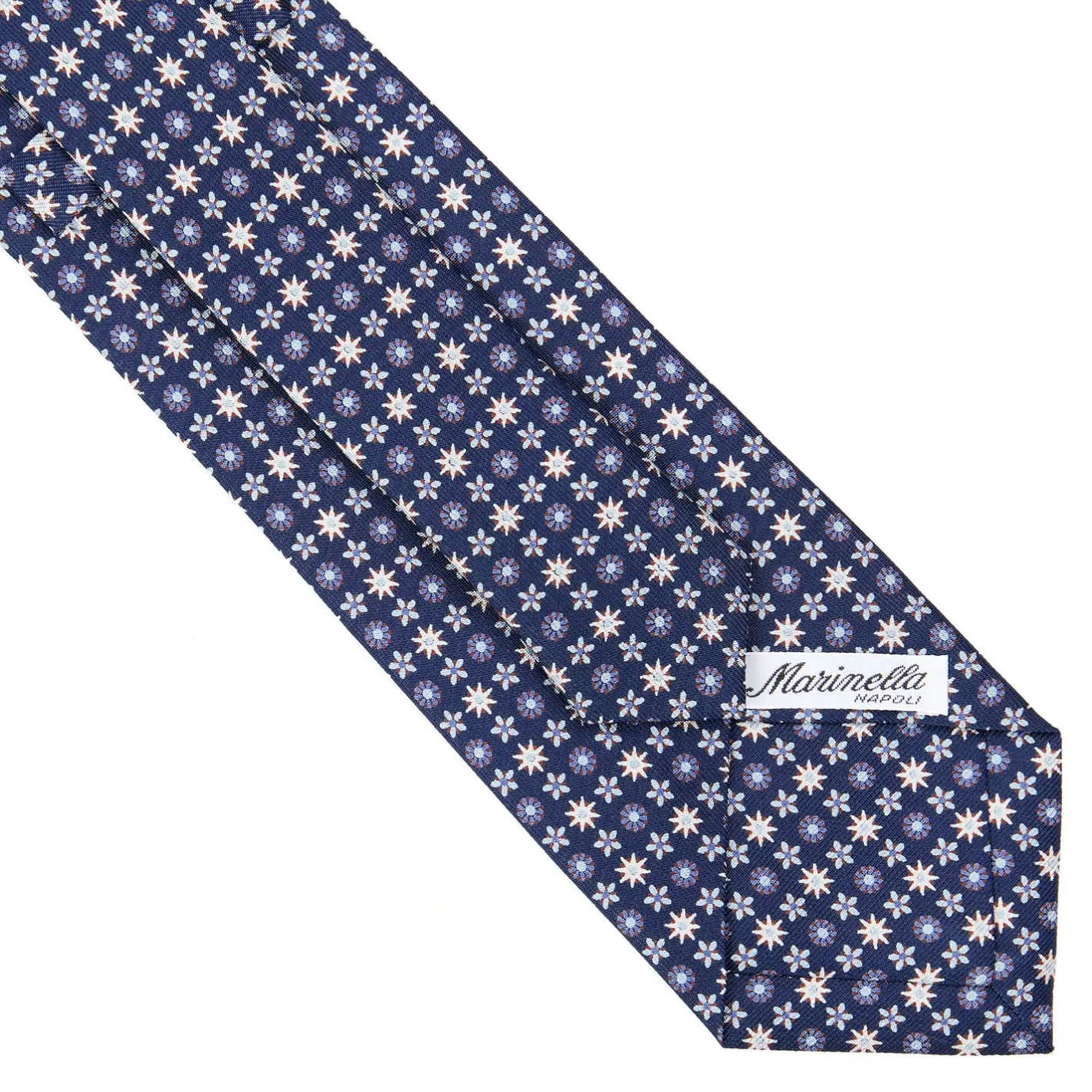 E.Marinella CRAVATTA SARTORIALE CLASSICA IN SETA BLU SCURO Microfantasia fiore