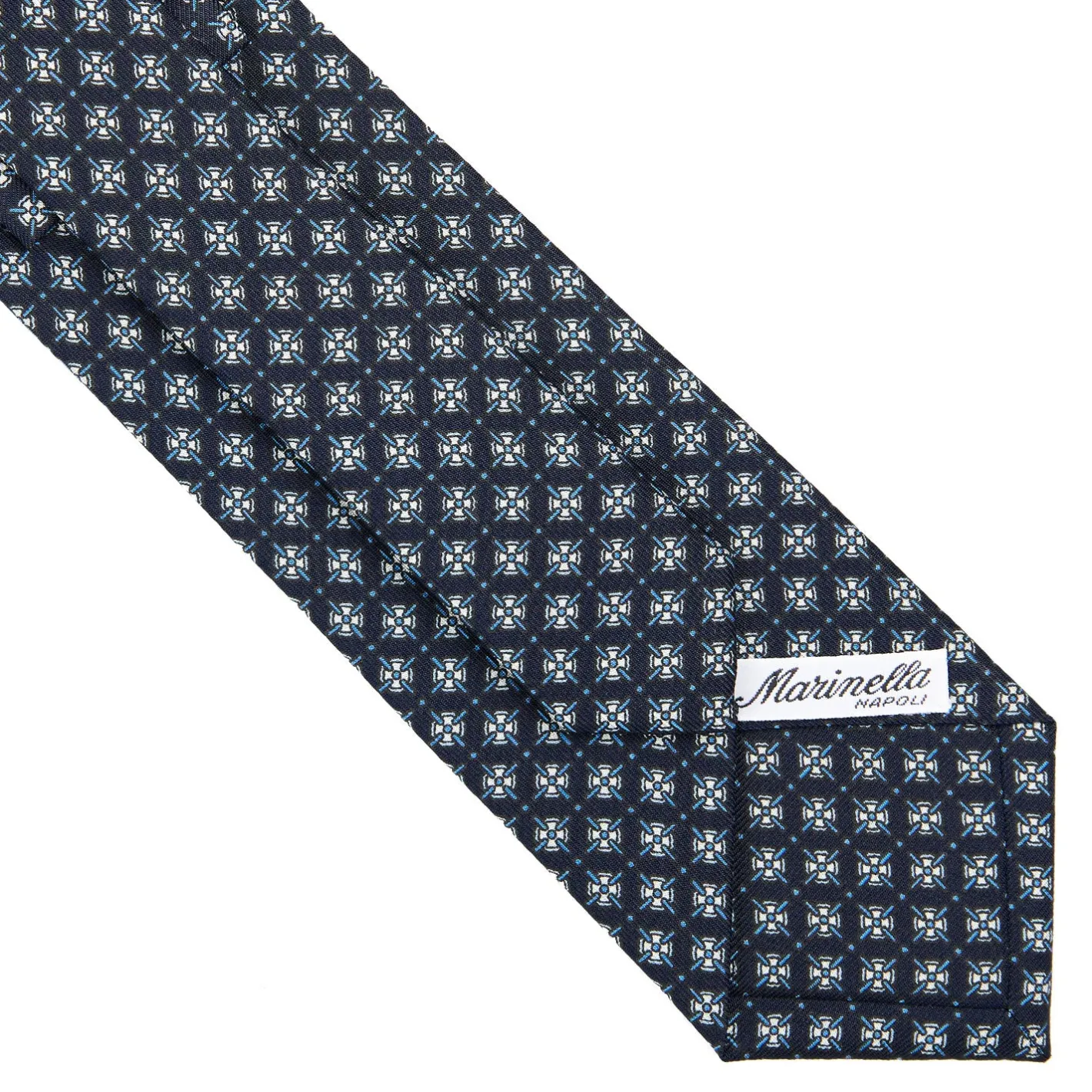 E.Marinella CRAVATTA SARTORIALE CLASSICA IN SETA BLU SCURO Microfantasia fiore Clearance