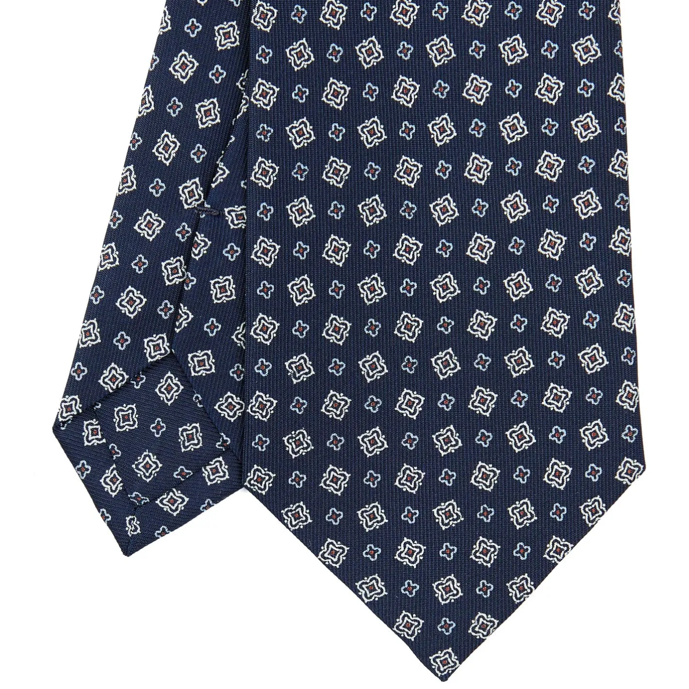 E.Marinella CRAVATTA SARTORIALE CLASSICA IN SETA BLU SCURO Microfantasia fiore