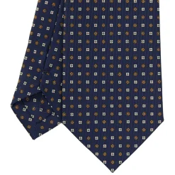 E.Marinella CRAVATTA SARTORIALE CLASSICA IN SETA BLU SCURO Microfantasia fiore Clearance
