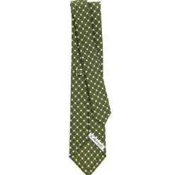 E.Marinella CRAVATTA SARTORIALE CLASSICA IN SETA VERDE OLIVA Microfantasia fiore Outlet