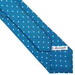 E.Marinella CRAVATTA SARTORIALE CLASSICA IN SETA BLU MEDIO Microfantasia fiore New