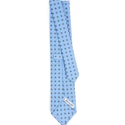 E.Marinella CRAVATTA SARTORIALE CLASSICA IN SETA AZZURRA Microfantasia fiore Clearance