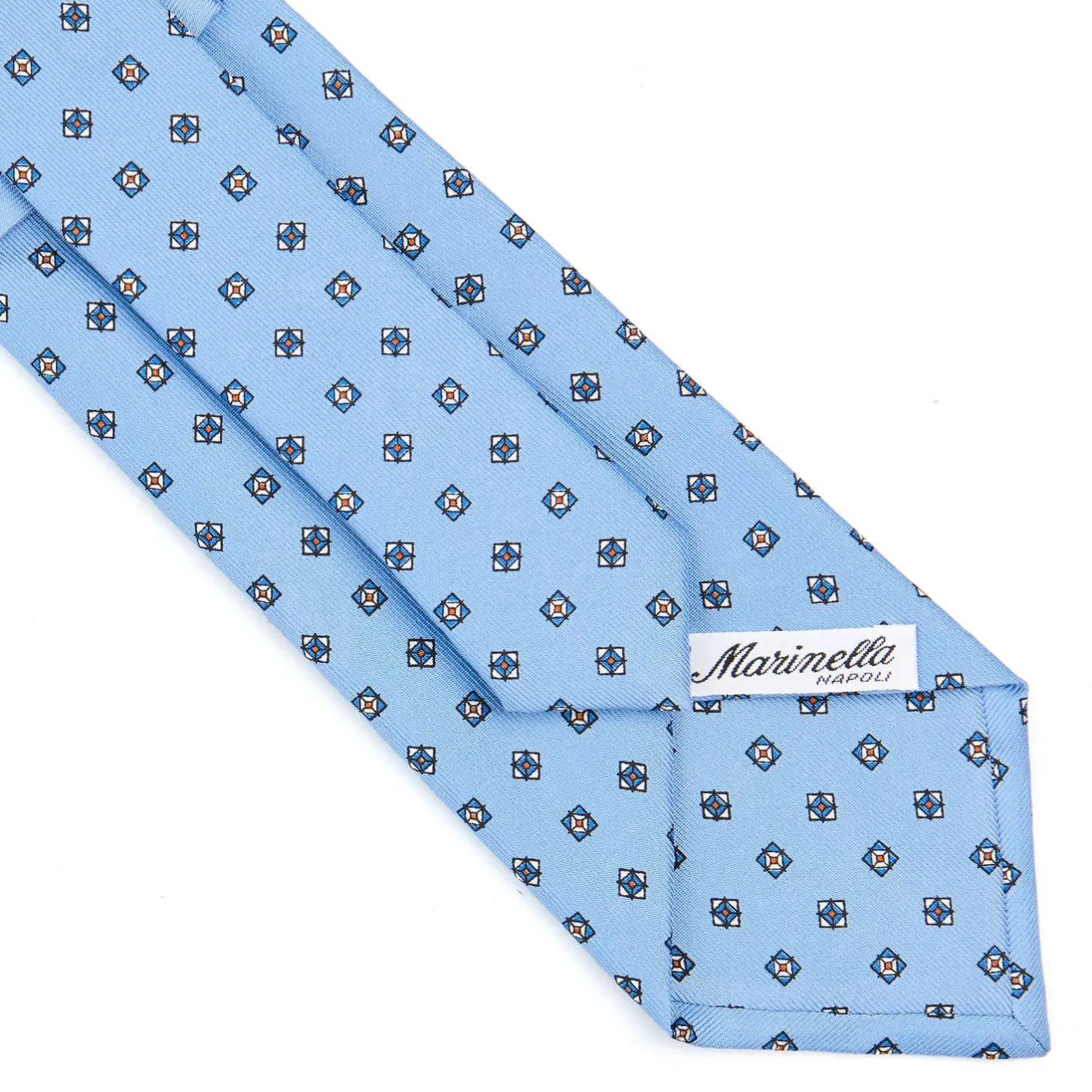 E.Marinella CRAVATTA SARTORIALE CLASSICA IN SETA AZZURRA Microfantasia fiore Clearance