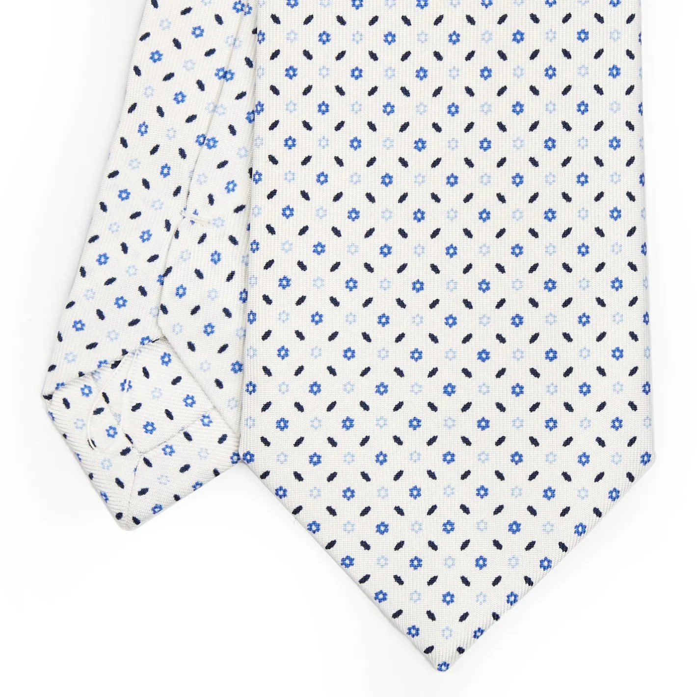 E.Marinella CRAVATTA SARTORIALE CLASSICA IN SETA BIANCA Microfantasia fiore Outlet