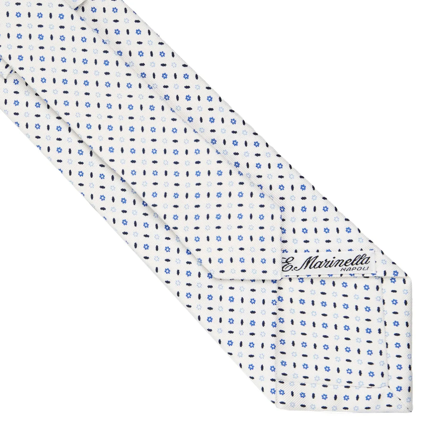E.Marinella CRAVATTA SARTORIALE CLASSICA IN SETA BIANCA Microfantasia fiore Outlet