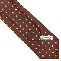 E.Marinella CRAVATTA SARTORIALE CLASSICA IN SETA MARRONE SCURO Microfantasia fiore New