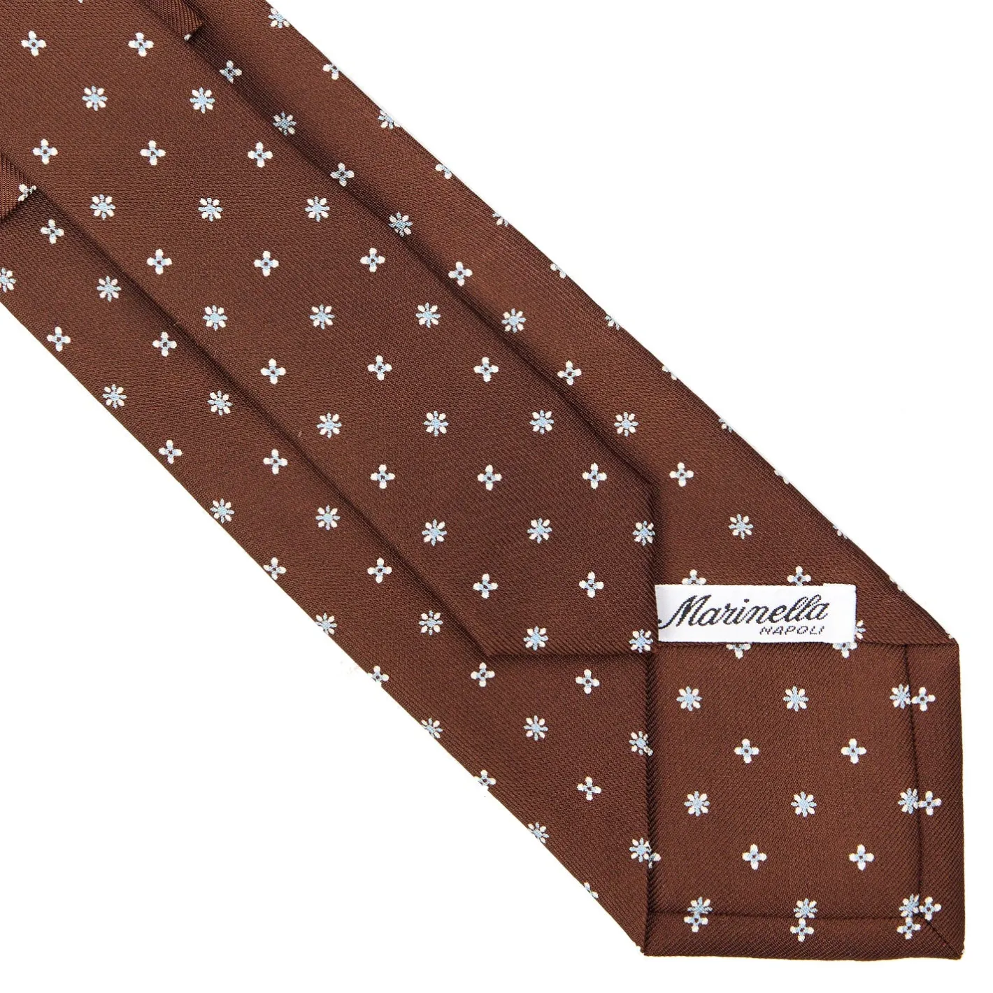 E.Marinella CRAVATTA SARTORIALE CLASSICA IN SETA MARRONE SCURO Microfantasia fiore New