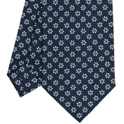 E.Marinella CRAVATTA SARTORIALE CLASSICA IN SETA BLU SCURO Microfantasia fiore Clearance