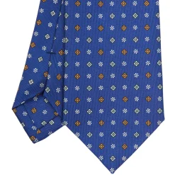 E.Marinella CRAVATTA SARTORIALE CLASSICA IN SETA BLU Microfantasia fiore Clearance