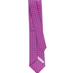 E.Marinella CRAVATTA SARTORIALE CLASSICA IN SETA FUCSIA Microfantasia fiore Hot