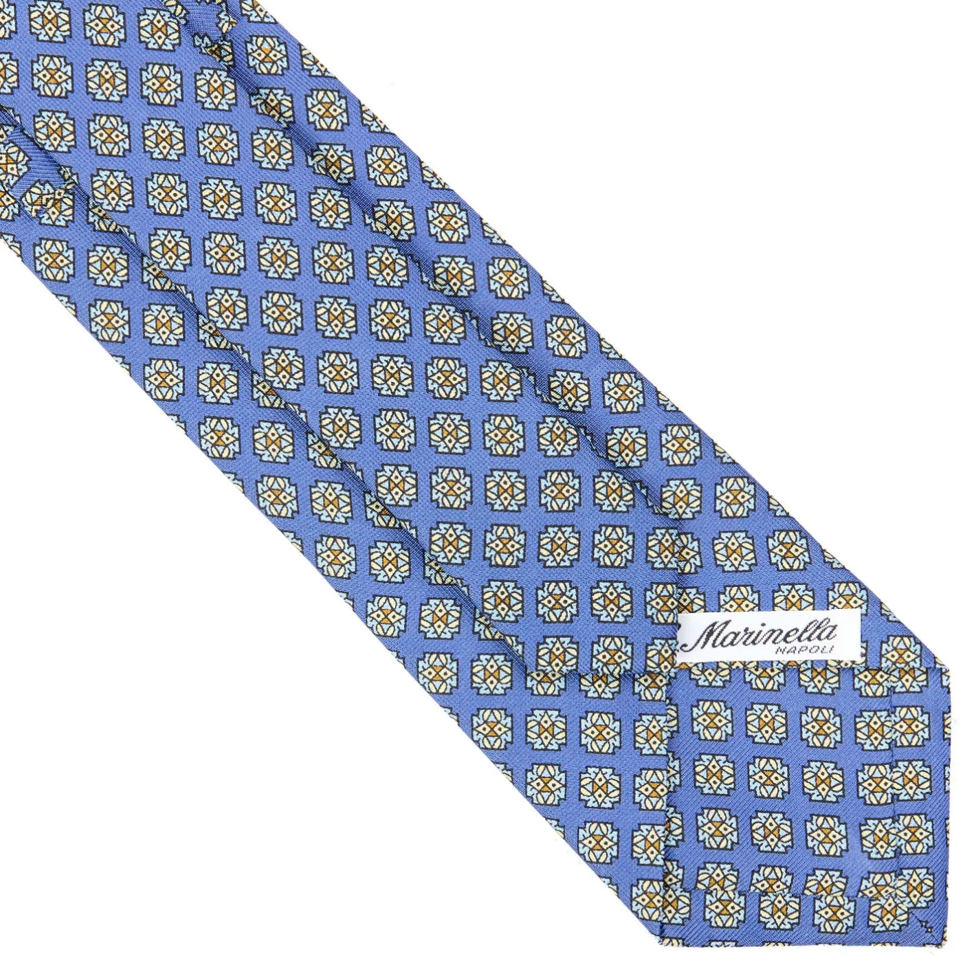 E.Marinella CRAVATTA SARTORIALE CLASSICA IN SETA AZZURRO POLVERE Microfantasia fiore New