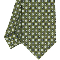 E.Marinella CRAVATTA SARTORIALE CLASSICA IN SETA VERDE OLIVA Microfantasia fiore Outlet