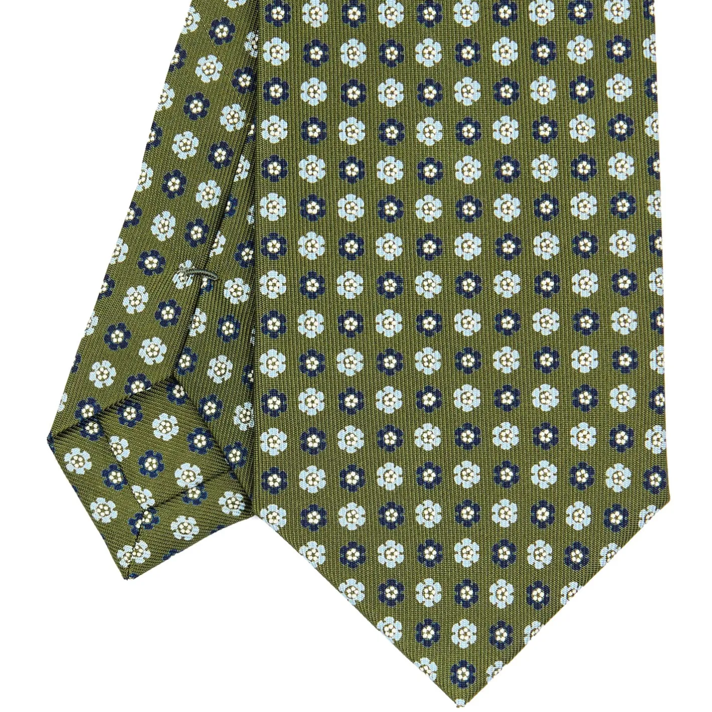 E.Marinella CRAVATTA SARTORIALE CLASSICA IN SETA VERDE OLIVA Microfantasia fiore Outlet