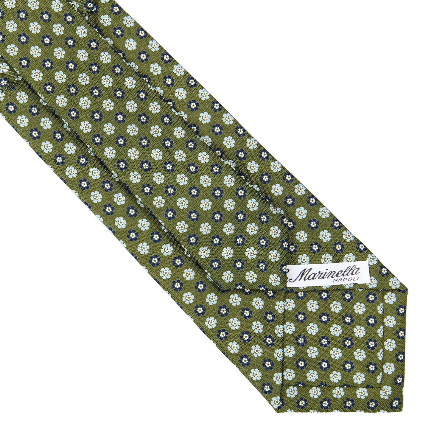E.Marinella CRAVATTA SARTORIALE CLASSICA IN SETA VERDE OLIVA Microfantasia fiore Outlet