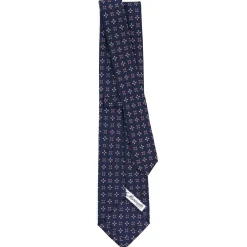 E.Marinella CRAVATTA SARTORIALE CLASSICA IN SETA BLU SCURO Microfantasia fiore Sale