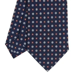 E.Marinella CRAVATTA SARTORIALE CLASSICA IN SETA BLU SCURO Microfantasia fiore Discount