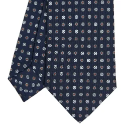E.Marinella CRAVATTA SARTORIALE CLASSICA IN SETA BLU SCURO Microfantasia fiore Clearance