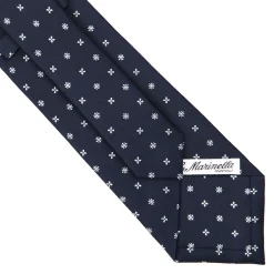 E.Marinella CRAVATTA SARTORIALE CLASSICA IN SETA BLU SCURO Microfantasia fiore New