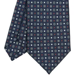 E.Marinella CRAVATTA SARTORIALE CLASSICA IN SETA BLU SCURO Microfantasia fiore Hot