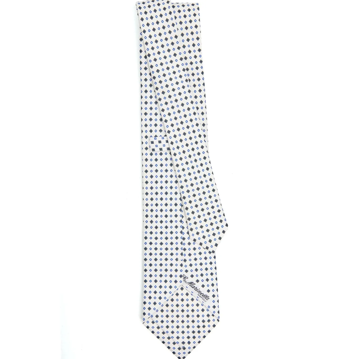 E.Marinella CRAVATTA SARTORIALE CLASSICA IN SETA BIANCA Microfantasia fiore Outlet