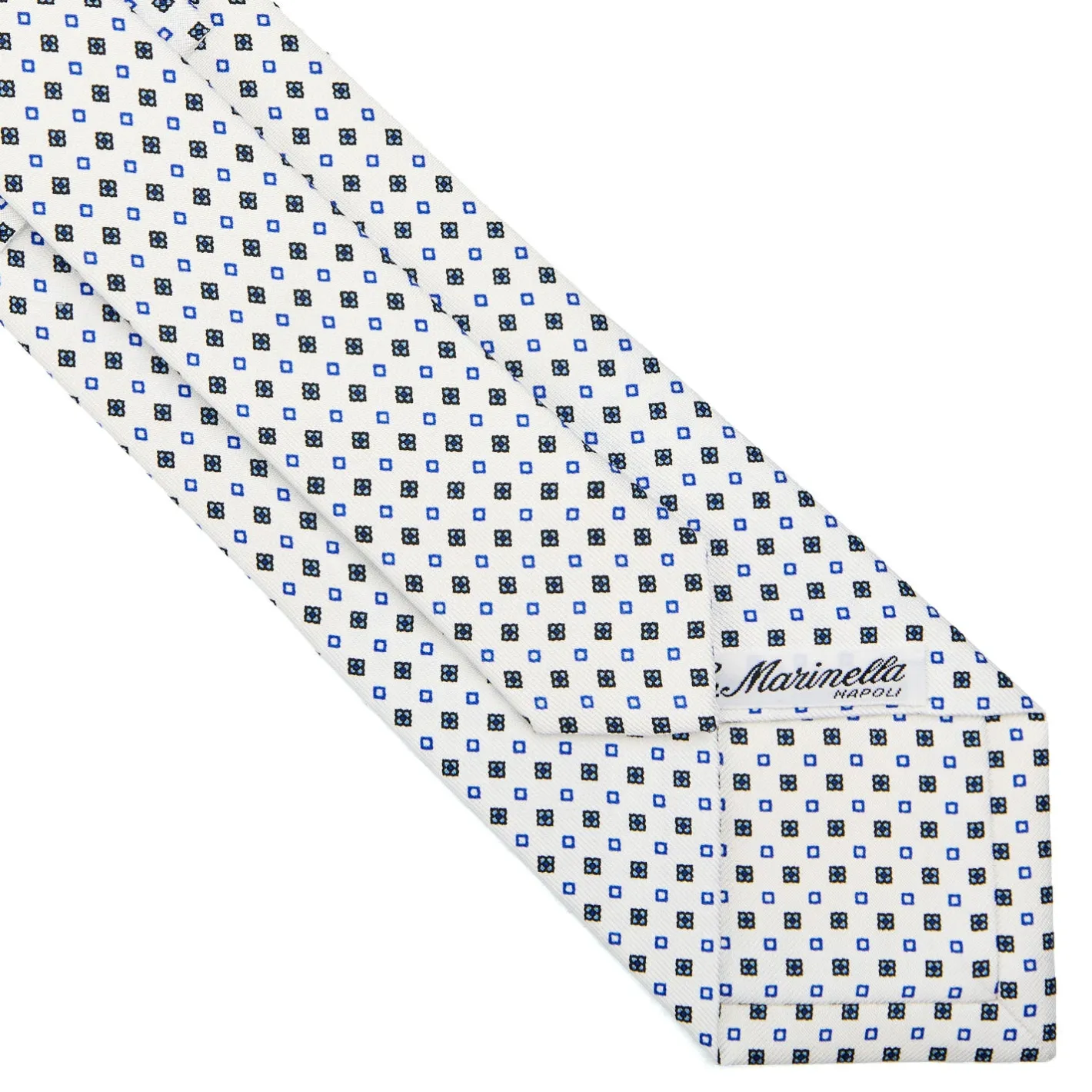 E.Marinella CRAVATTA SARTORIALE CLASSICA IN SETA BIANCA Microfantasia fiore Outlet