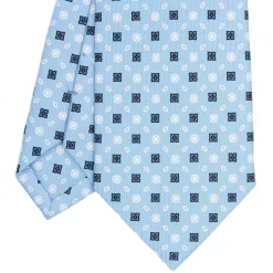 E.Marinella CRAVATTA SARTORIALE CLASSICA IN SETA AZZURRA Microfantasia fiore Hot