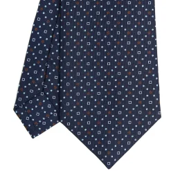 E.Marinella CRAVATTA SARTORIALE CLASSICA IN SETA BLU SCURO Microfantasia fiore