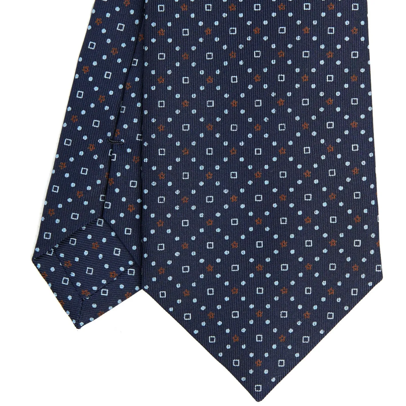 E.Marinella CRAVATTA SARTORIALE CLASSICA IN SETA BLU SCURO Microfantasia fiore