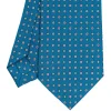 E.Marinella CRAVATTA SARTORIALE CLASSICA IN SETA BLU MEDIO Microfantasia fiore New