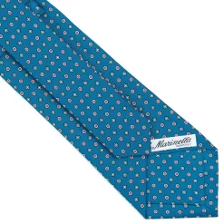 E.Marinella CRAVATTA SARTORIALE CLASSICA IN SETA BLU MEDIO Microfantasia fiore New
